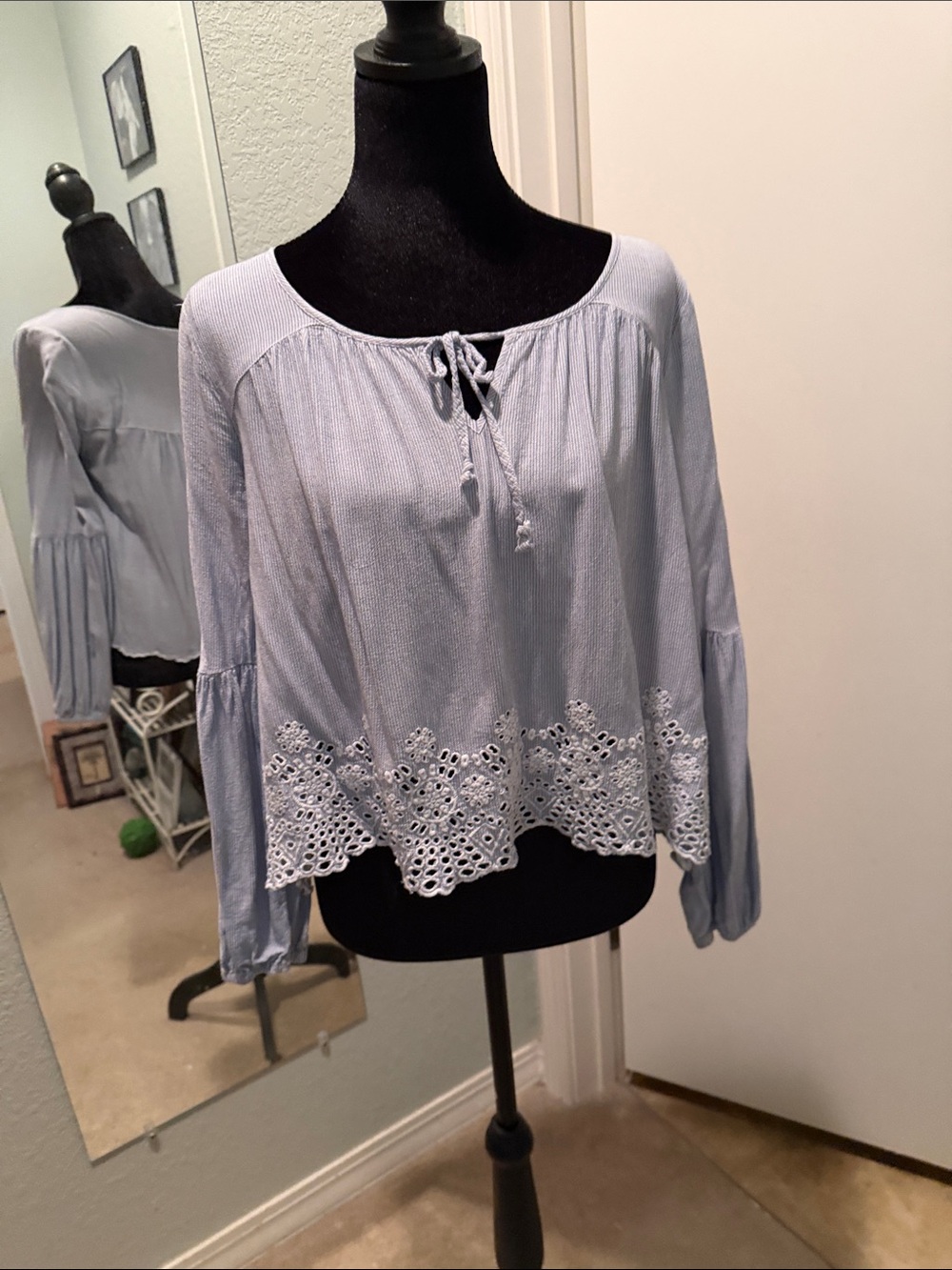 Hollister Light Blue Peasant Lace-Hem Camisole